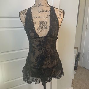 VS lingerie | black laced halter babydoll - Med